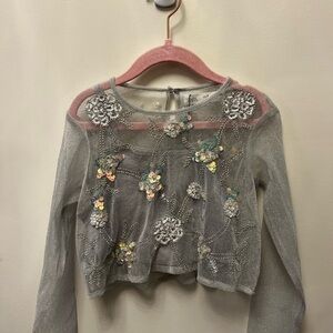 Zara Kids Silver Floral Embellished Blouse